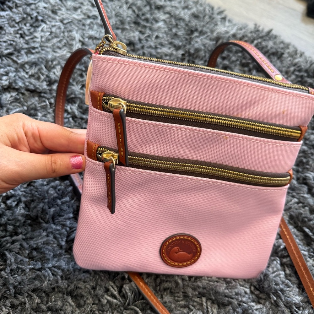 Dooney & Bourke Nylon North South Triple Zip Crossbody in Light Pink - Picture 2 of 12
